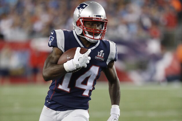 New England Patriots wide receiver Brandin Cooks runs against the Kansas City Chiefs during an NFL football game at Gillette Stadium in Foxborough, Mass. Thursday, Sept. 7, 2017. (Winslow Townson/AP Images for Panini)