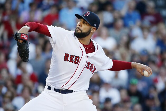 Boston Red Sox's David Price pitches during the first inning of a baseball game against the Los Angeles Angels, Saturday, June 24, 2017, in Boston. (AP Photo/Michael Dwyer)