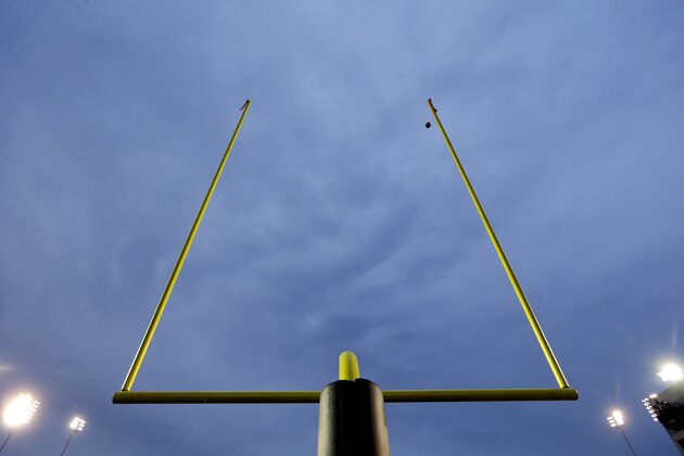 A field goal attempt hits the upright in the second half of an NCAA college football game between Vanderbilt and Missouri Saturday, Oct. 24, 2015, in Nashville, Tenn. Vanderbilt won 10-3. (AP Photo/Mark Humphrey)