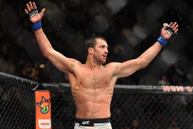 December 12, 2015; Las Vegas, NV, USA; Luke Rockhold reacts following the third round against Chris Weidman during UFC 194 at MGM Grand Garden Arena. Mandatory Credit: Gary A. Vasquez-USA TODAY Sports