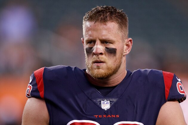 CINCINNATI, OH - SEPTEMBER 14: J.J. Watt #99 of the Houston Texans looks on prior to the start of the game against the Cincinnati Bengals at Paul Brown Stadium on September 14, 2017 in Cincinnati, Ohio. (Photo by Joe Robbins/Getty Images)