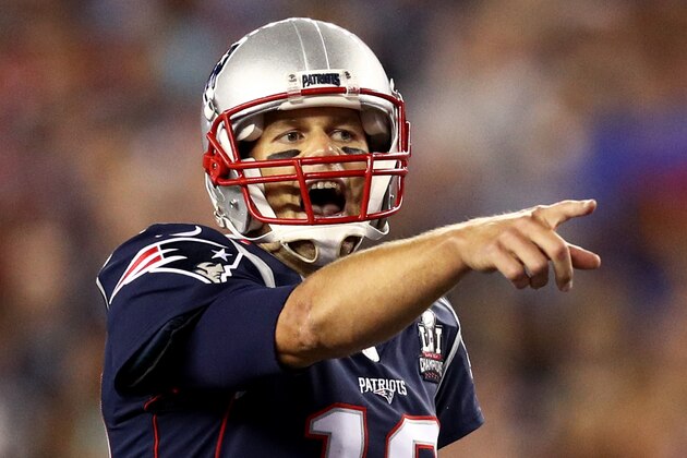 BOSTON, MA - SEPTEMBER 7: Tom Brady #12 of the New England Patriots calls a play during the game against the Kansas City Chiefs at Gillette Stadium on September 7, 2017 in Foxboro, Massachusetts. (Photo by Maddie Meyer/Getty Images)