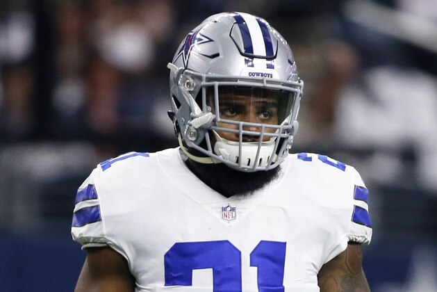 Sep 10, 2017; Arlington, TX, USA; Dallas Cowboys running back Ezekiel Elliott (21) on the field before the game against the New York Giants at AT&T Stadium. Mandatory Credit: Tim Heitman-USA TODAY Sports