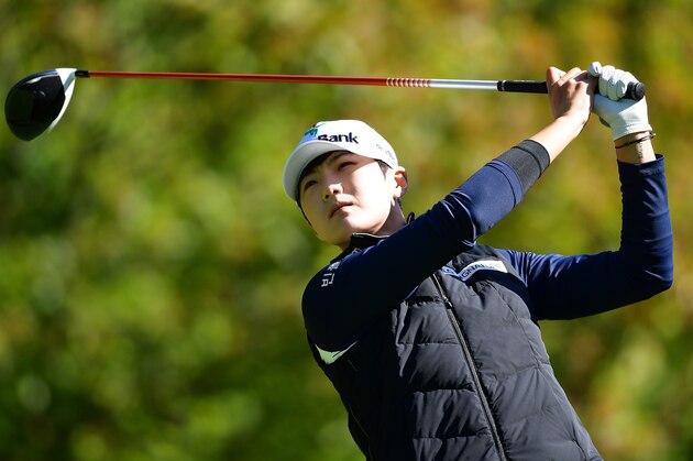 EVIAN-LES-BAINS, FRANCE - SEPTEMBER 15:  Sung Hyun Park of South Korea plays a shot during the weather delayed first round of The Evina Championship at Evian Resort Golf Club on September 15, 2017 in Evian-les-Bains, France.  (Photo by Stuart Franklin/Getty Images)
