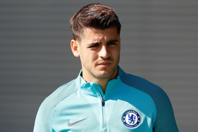Chelsea's Spanish striker Alvaro Morata attends team training session at Chelsea's Cobham training facility in Stoke D'Abernon, southwest of London, on September 11, 2017, on the eve of their UEFA Champions League Group C football match FQ Qarabag.

 / AFP PHOTO / Adrian DENNIS        (Photo credit should read ADRIAN DENNIS/AFP/Getty Images)