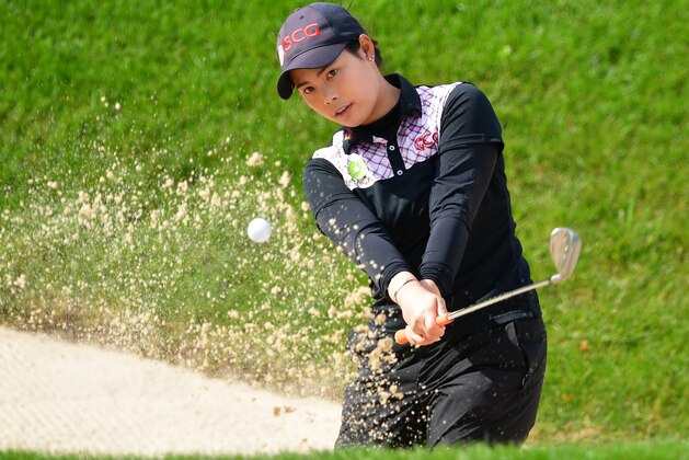 EVIAN-LES-BAINS, FRANCE - SEPTEMBER 16: Moriya Jutanugarn of Thailand plays a shot during the second round of The Evian Championship 2017 at Evian Resort Golf Club on September 16, 2017 in Evian-les-Bains, France.  (Photo by Stuart Franklin/Getty Images)