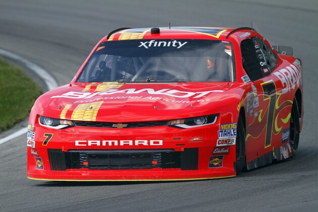 Justin Allgaier during the NASCAR Xfinity Series auto race, Saturday, Aug. 12, 2017, at Mid Ohio Sports Car Course in Lexington, OH. (AP Photo/Tom E. Puskar)