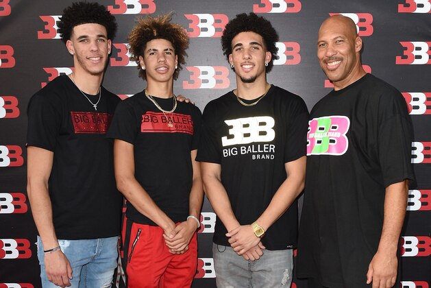 CHINO, CA - SEPTEMBER 02:  (L-R) Lonzo Ball, LaMelo Ball, LiAngelo Ball and LaVar Ball attend Melo Ball's 16th Birthday on September 2, 2017 in Chino, California.  (Photo by Joshua Blanchard/Getty Images for Crosswalk Productions )