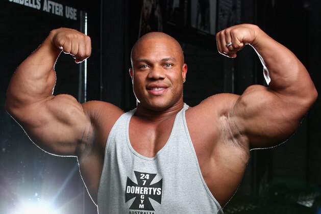 MELBOURNE, AUSTRALIA - MARCH 16:  Mr Olympia Phil Heath poses during a media call ahead of the 2012 IFBB Australian Pro Grand Prix XIII on March 16, 2012 in Melbourne, Australia.  (Photo by Robert Cianflone/Getty Images)