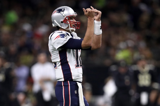 NEW ORLEANS, LA - SEPTEMBER 17:  Tom Brady #12 of the New England Patriots reacts during the game against the New Orleans Saints at the Mercedes-Benz Superdome on September 17, 2017 in New Orleans, Louisiana.  (Photo by Chris Graythen/Getty Images)