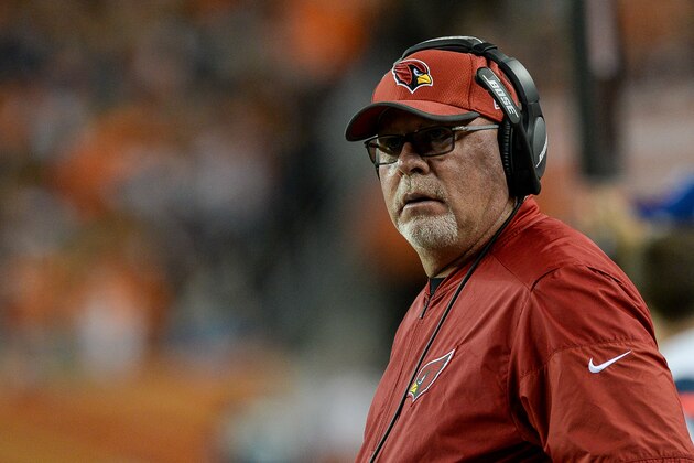 DENVER, CO - AUGUST 31: Head coach Bruce Arians of the Arizona Cardinals looks on from the sideline during a preseason NFL game against the Denver Broncos at Sports Authority Field at Mile High on August 31, 2017 in Denver, Colorado. (Photo by Dustin Bradford/Getty Images) DENVER, CO - AUGUST 31: Head coach Bruce Arians of the Arizona Cardinals looks on from the sideline during a preseason NFL game against the Denver Broncos at Sports Authority Field at Mile High on August 31, 2017 in Denver, Colorado. (Photo by Dustin Bradford/Getty Images)