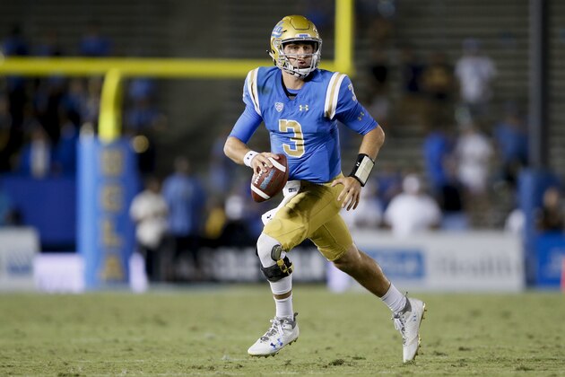 UCLA quarterback Josh Rosen in action against Texas A&M during an NCAA college football game, Sunday, Sept. 3, 2017, in Pasadena, Calif. UCLA won 45-44. (AP Photo/Danny Moloshok)