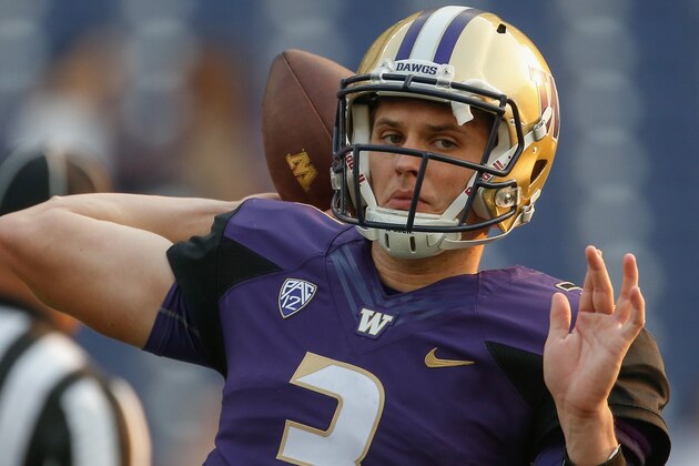 SEATTLE, WA - SEPTEMBER 16:  Quarterback Jake Browning #3 of the Washington Huskies warms up prior to the game against the Fresno State Bulldogs at Husky Stadium on September 16, 2017 in Seattle, Washington.  (Photo by Otto Greule Jr/Getty Images)
