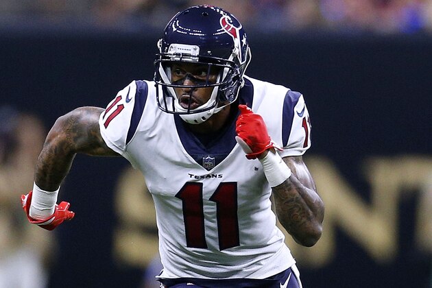 NEW ORLEANS, LA - AUGUST 26:  Jaelen Strong #11 of the Houston Texans runs during the first half of a preseason game against the New Orleans Saints at the Mercedes-Benz Superdome on August 26, 2017 in New Orleans, Louisiana.  (Photo by Jonathan Bachman/Getty Images)
