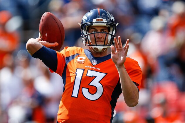 DENVER, CO - SEPTEMBER 17:  Quarterback Trevor Siemian #13 of the Denver Broncos throws as he warms up before a game at Sports Authority Field at Mile High on September 17, 2017 in Denver, Colorado. (Photo by Justin Edmonds/Getty Images)