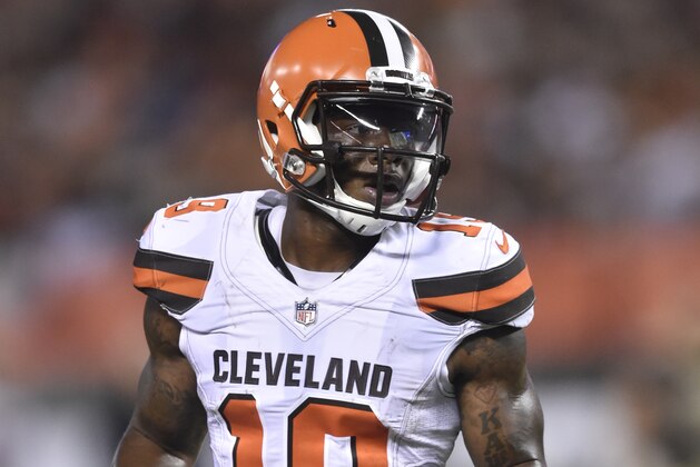 Cleveland Browns wide receiver Corey Coleman lines up in the first half of an NFL preseason football game against the New Orleans Saints, Thursday, Aug. 10, 2017, in Cleveland. The Browns won 20-14. (AP Photo/David Richard)