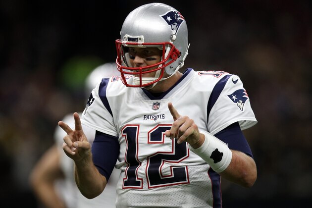 NEW ORLEANS, LA - SEPTEMBER 17:  Tom Brady #12 of the New England Patriots reacts to a penalty against the New Orleans Saints at the Mercedes-Benz Superdome on September 17, 2017 in New Orleans, Louisiana.  (Photo by Chris Graythen/Getty Images)