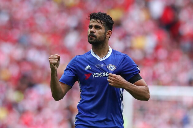 LONDON, ENGLAND - MAY 27:  Diego Costa of Chelsea celebrates after scoring a goal to make it 1-1 during the Emirates FA Cup Final match between Arsenal and Chelsea at Wembley Stadium on May 27, 2017 in London, England. (Photo by Robbie Jay Barratt - AMA/Getty Images)