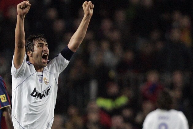 Real Madrid's Raul reacts after winning against Barcelona during the Liga football match Barcelona vs Real Madrid at Nou Camp in Barcelona, 23 December 2007.  AFP PHOTO / JOSEP LAGO (Photo credit should read JOSEP LAGO/AFP/Getty Images)