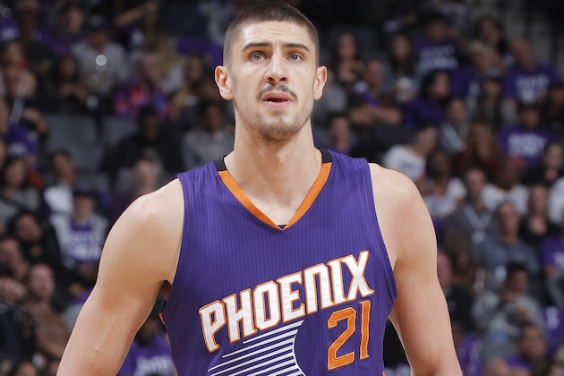 SACRAMENTO, CA - APRIL 11: Alex Len #21 of the Phoenix Suns looks on during the game against the Sacramento Kings on April 11, 2017 at Golden 1 Center in Sacramento, California. NOTE TO USER: User expressly acknowledges and agrees that, by downloading and or using this photograph, User is consenting to the terms and conditions of the Getty Images Agreement. Mandatory Copyright Notice: Copyright 2017 NBAE (Photo by Rocky Widner/NBAE via Getty Images)