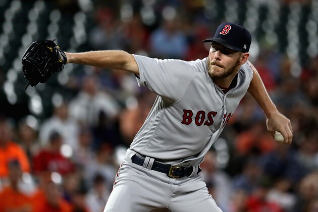BALTIMORE, MD - SEPTEMBER 20:  Starting pitcher Chris Sale #41 of the Boston Red Sox throws to a Baltimore Orioles batter in the first inning at Oriole Park at Camden Yards on September 20, 2017 in Baltimore, Maryland.  (Photo by Rob Carr/Getty Images)