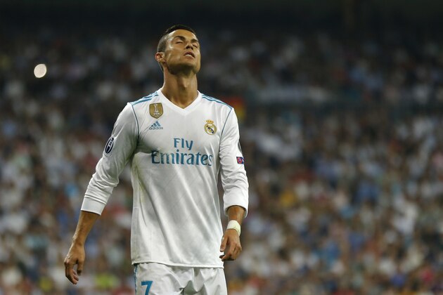 Real Madrid's Cristiano Ronaldo reacts during a Champions League group H soccer match between Real Madrid and Apoel Nicosia at the Santiago Bernabeu stadium in Madrid, Spain, Wednesday, Sept. 13, 2017. (AP Photo/Francisco Seco)
