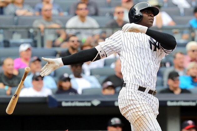 NEW YORK, NY - SEPTEMBER 20:  Didi Gregorius #18 of the New York Yankees watches his three run home run in the fourth inning against Minnesota Twins on September 20, 2017 at Yankee Stadium in the Bronx borough of New York City.  (Photo by Abbie Parr/Getty Images)