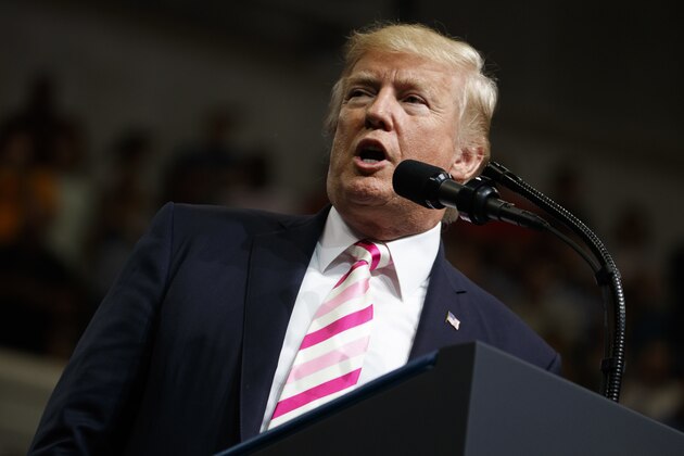 President Donald Trump speaks during a campaign rally for Senate candidate Luther Strange, Friday, Sept. 22, 2017, in Huntsville, Ala. (AP Photo/Evan Vucci)