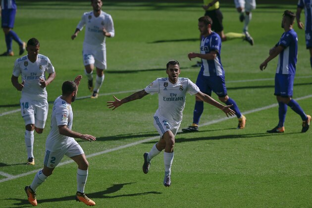 VITORIA-GASTEIZ, SPAIN - SEPTEMBER 23:  Daniel Ceballos (R) of Real Madrid CF celebrates scoring their opening goal with teammate Daniel Carvajal (L) during the La Liga match between Deportivo Alaves and Real Madrid CF at Estadio de Mendizorroza on September 23, 2017 in Vitoria-Gasteiz, Spain.  (Photo by Gonzalo Arroyo Moreno/Getty Images)