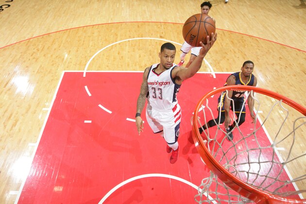 WASHINGTON, DC -  FEBRUARY 10: Trey Burke #33 of the Washington Wizards shoots the ball against the Indiana Pacers on February 10, 2017 at Verizon Center in Washington, DC. NOTE TO USER: User expressly acknowledges and agrees that, by downloading and or using this Photograph, user is consenting to the terms and conditions of the Getty Images License Agreement. Mandatory Copyright Notice: Copyright 2017 NBAE (Photo by Ned Dishman/NBAE via Getty Images)