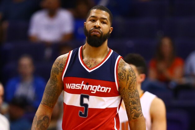 Mar 7, 2017; Phoenix, AZ, USA; Washington Wizards forward Markieff Morris (5) against the Phoenix Suns at Talking Stick Resort Arena. Mandatory Credit: Mark J. Rebilas-USA TODAY Sports