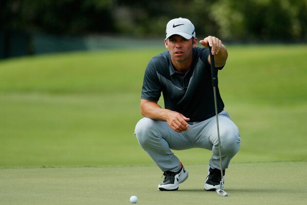 ATLANTA, GA - SEPTEMBER 23:  Paul Casey of England lines up a putt on the first green during the third round of the TOUR Championship at East Lake Golf Club on September 23, 2017 in Atlanta, Georgia.  (Photo by Kevin C. Cox/Getty Images)
