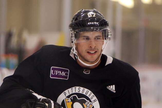 Pittsburgh Penguins' Sidney Crosby skates during the NHL hockey team's first practice in Cranberry, Pa., Friday, Sept. 15, 2017. (AP Photo/Gene J. Puskar)