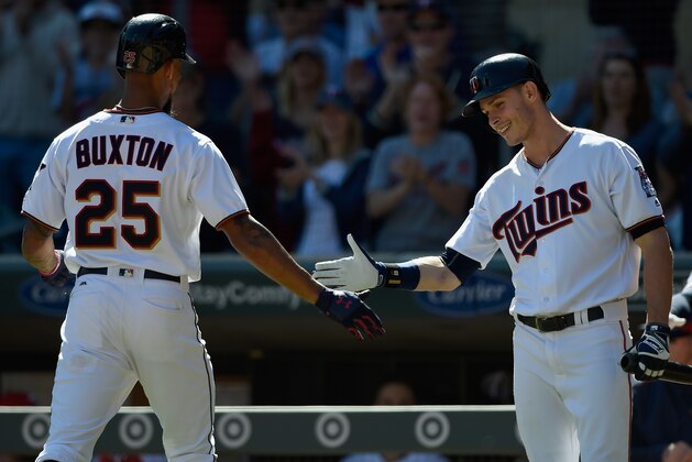 MINNEAPOLIS, MN - SEPTEMBER 17: Max Kepler #26 of the Minnesota Twins congratulates teammate Byron Buxton #25 on solo home run against the Toronto Blue Jays during the second inning of the game on September 17, 2017 at Target Field in Minneapolis, Minnesota. (Photo by Hannah Foslien/Getty Images) MINNEAPOLIS, MN - SEPTEMBER 17: Max Kepler #26 of the Minnesota Twins congratulates teammate Byron Buxton #25 on solo home run against the Toronto Blue Jays during the second inning of the game on September 17, 2017 at Target Field in Minneapolis, Minnesota. (Photo by Hannah Foslien/Getty Images)