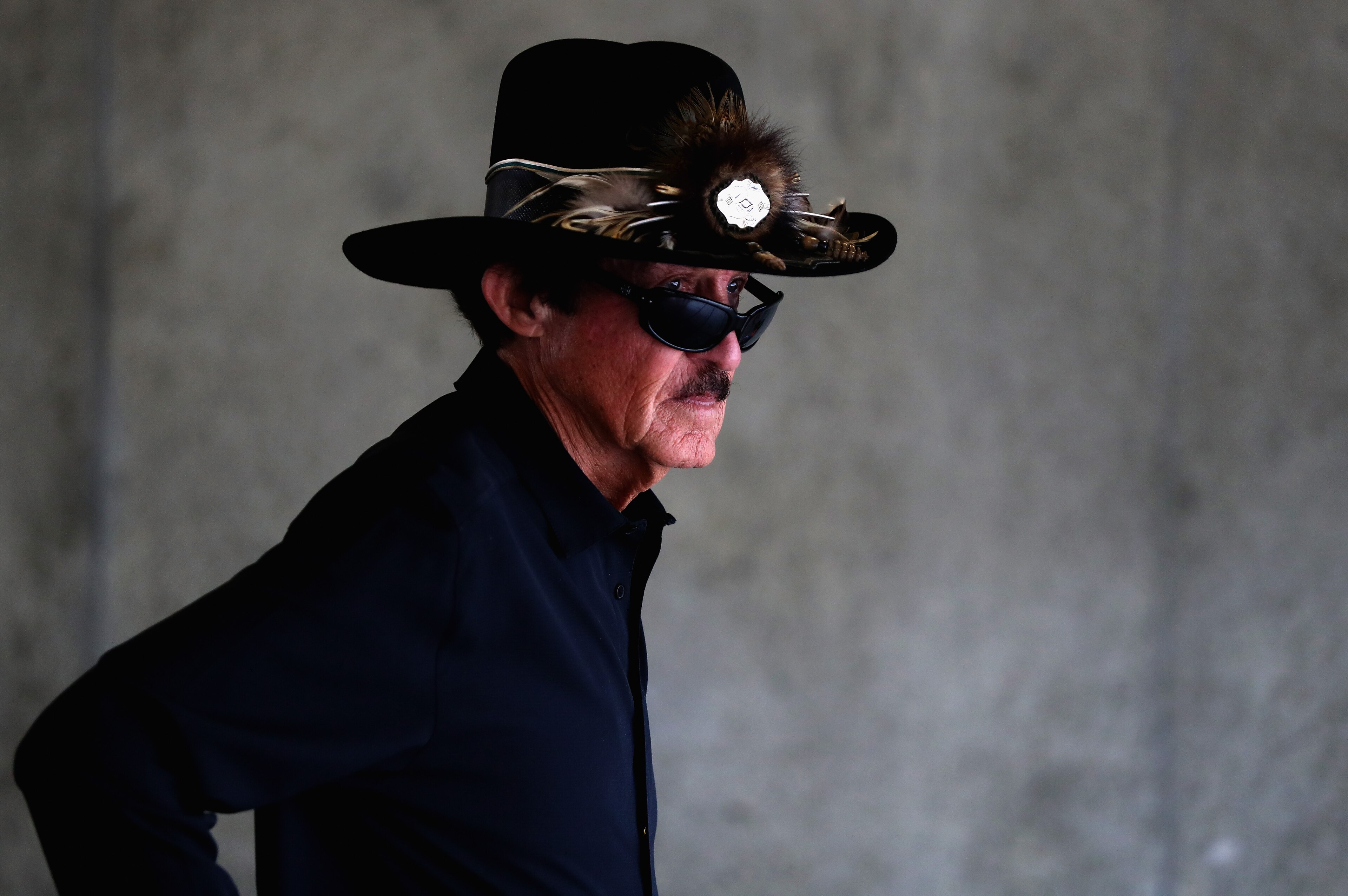 INDIANAPOLIS, IN - JULY 22:  NASCAR Hall of Famer Richard Petty stands in the garage area during practice for the Monster Energy NASCAR Cup Series Brickyard 400 at Indianapolis Motorspeedway on July 22, 2017 in Indianapolis, Indiana.  (Photo by Sean Gardner/Getty Images)