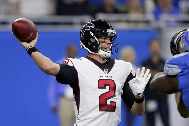 Atlanta Falcons quarterback Matt Ryan throws during the first half of an NFL football game against the Detroit Lions, Sunday, Sept. 24, 2017, in Detroit. (AP Photo/Duane Burleson)