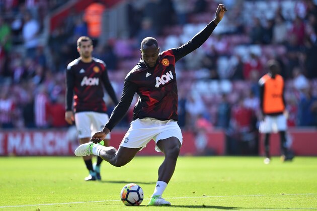 Manchester United's Belgian striker Romelu Lukaku warms up ahead of the English Premier League football match between Southampton and Manchester United at St Mary's Stadium in Southampton, southern England on September 23, 2017. / AFP PHOTO / Glyn KIRK / RESTRICTED TO EDITORIAL USE. No use with unauthorized audio, video, data, fixture lists, club/league logos or 'live' services. Online in-match use limited to 75 images, no video emulation. No use in betting, games or single club/league/player publications.  /         (Photo credit should read GLYN KIRK/AFP/Getty Images)