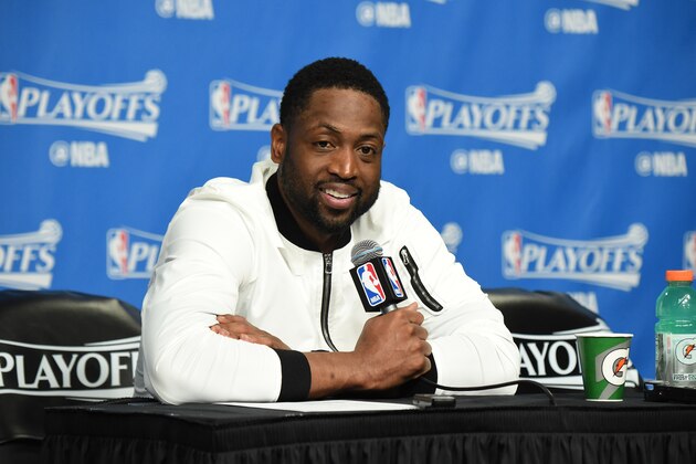 BOSTON, MA - APRIL 26:  Dwyane Wade #3 of the Chicago Bulls talks to the media during a press conference after Game Five of the Eastern Conference Quarterfinals against the Boston Celtics during the 2017 NBA Playoffs on April 26, 2017 at TD Garden in Boston, MA. NOTE TO USER: User expressly acknowledges and agrees that, by downloading and or using this Photograph, user is consenting to the terms and conditions of the Getty Images License Agreement. Mandatory Copyright Notice: Copyright 2017 NBAE (Photo by Brian Babineau/NBAE via Getty Images)