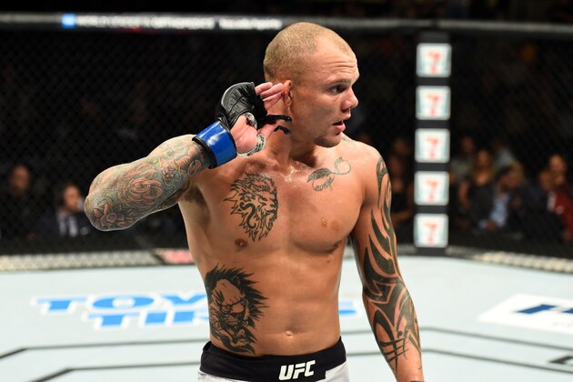 PITTSBURGH, PA - SEPTEMBER 16:  Anthony Smith reacts after defeating Hector Lombard of Cuba in their middleweight bout during the UFC Fight Night event inside the PPG Paints Arena on September 16, 2017 in Pittsburgh, Pennsylvania. (Photo by Josh Hedges/Zuffa LLC/Zuffa LLC via Getty Images)