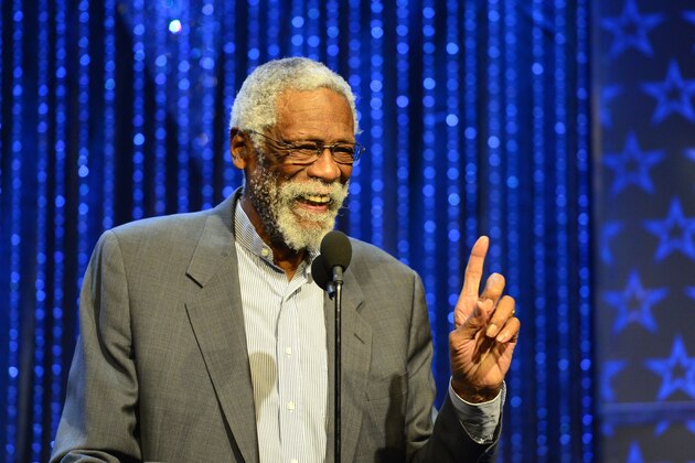 Feb 16, 2014; New Orleans, LA, USA; NBA legend Bill Russell speaks during a special tribute to him during the 2014 NBA All-Star Game Legends Brunch at Ernest N. Morial Convention Center. Mandatory Credit: Bob Donnan-USA TODAY Sports