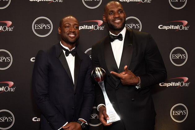 LOS ANGELES, CA - JULY 13:  NBA players Dwayne Wade and LeBron James attend the 2016 ESPYS at Microsoft Theater on July 13, 2016 in Los Angeles, California.  (Photo by Kevin Mazur/Getty Images)