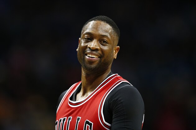 Mar 13, 2017; Charlotte, NC, USA; Chicago Bulls guard Dwyane Wade (3) smiles on the court in the first half against the Charlotte Hornets at Spectrum Center. Mandatory Credit: Jeremy Brevard-USA TODAY Sports