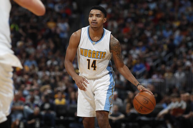 Denver Nuggets guard Gary Harris (14) in the second half of an NBA basketball game Wednesday, March 22, 2017, in Denver. The Nuggets won 126-113. (AP Photo/David Zalubowski)
