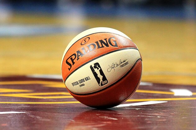 MINNEAPOLIS, MN - SEPTEMBER 24: A basketball on the court during Game One of the WNBA finals featuring the Los Angeles Sparks against the Minnesota Lynx at Williams Arena on September 24, 2017 in Minneapolis, Minnesota.(Photo by Andy King/Getty Images) *** Local Caption ***
