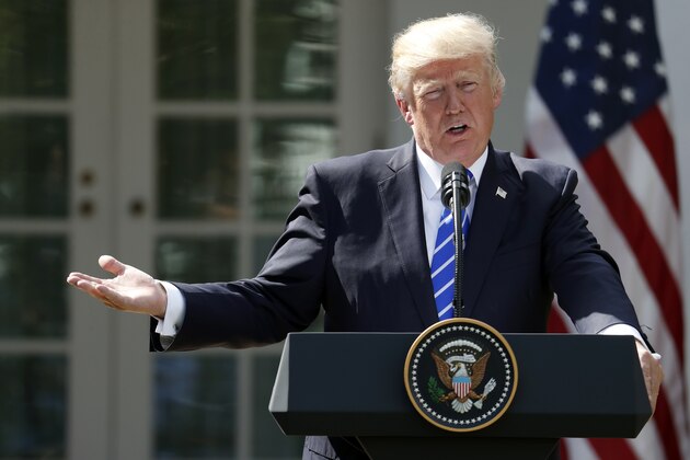 President Donald Trump speaks during a news conference with Spanish Prime Minister Mariano Rajoy in the Rose Garden of the White House, Tuesday, Sept. 26, 2017, in Washington. (AP Photo/Alex Brandon)