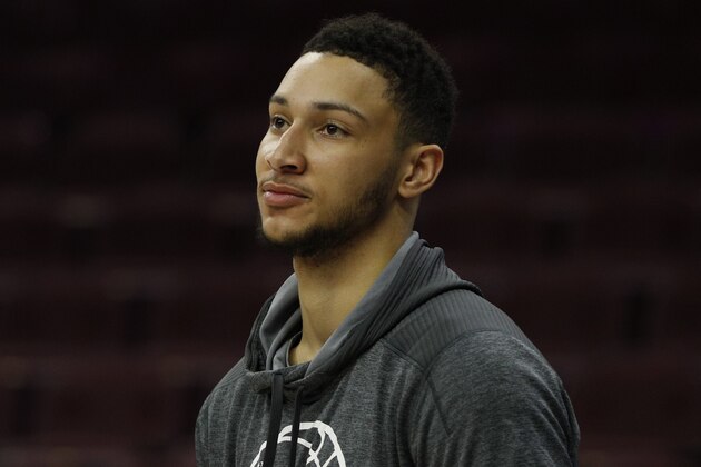 Philadelphia 76ers' Ben Simmons in action during the first half of an NBA basketball game against the Brooklyn Nets, Tuesday, April 4, 2017, in Philadelphia. The Nets won 141-118. (AP Photo/Chris Szagola)
