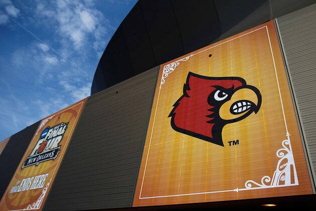 NEW ORLEANS, LA - MARCH 30:  A general view of the Louisville Cardinals logo on the exterior of the Mercedes-Benz Superdome during practice prior to the 2012 Final Four of the NCAA Division I Men's Basketball Tournament on March 30, 2012 in New Orleans, Louisiana.  (Photo by Chris Graythen/Getty Images)