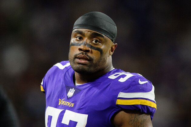 MINNEAPOLIS, MN - AUGUST 27: Everson Griffen #97 of the Minnesota Vikings looks on in the preseason game against the San Francisco 49ers on August 27, 2017 at U.S. Bank Stadium in Minneapolis, Minnesota. The Vikings defeated the 49ers 32-31. (Photo by Hannah Foslien/Getty Images)