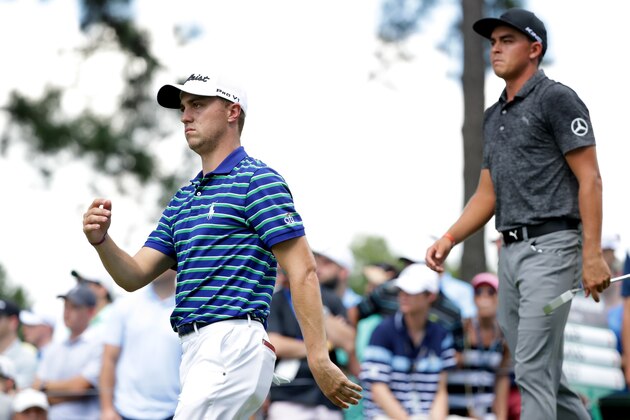 CHARLOTTE, NC - AUGUST 12:  Justin Thomas of the United States and Rickie Fowler of the United States walk from the sixth tee during the third round of the 2017 PGA Championship at Quail Hollow Club on August 12, 2017 in Charlotte, North Carolina.  (Photo by Streeter Lecka/Getty Images)