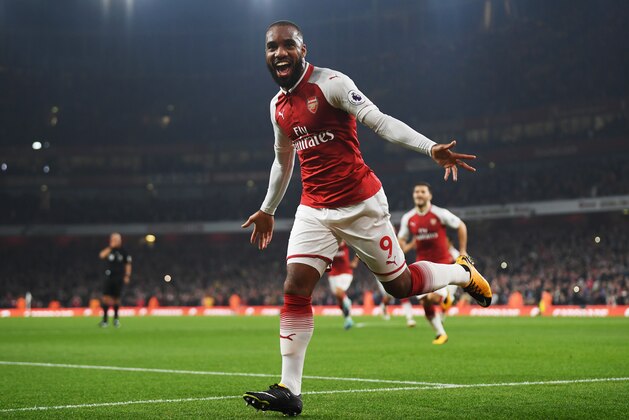 LONDON, ENGLAND - SEPTEMBER 25:  Alexandre Lacazette of Arsenal celebrates after scoring during the Premier League match between Arsenal and West Bromwich Albion at Emirates Stadium on September 25, 2017 in London, England.  (Photo by Mike Hewitt/Getty Images)